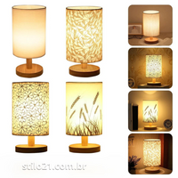 Luminária de Mesa com Cúpula de Linho e Madeira Natural – Produto Exclusivo!