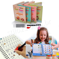 Kit com 4 Cadernos de Caligrafia Mágicos + BRINDES