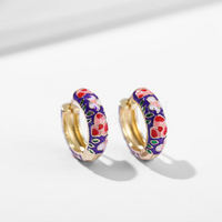 Brincos de Argola em Esmalte Floral Vintage Banhados a Ouro -Rizzys