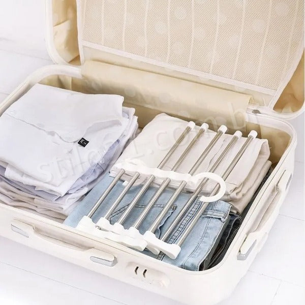 Kit 2 Cabide Mágico Multifuncional para Calças de Inox com 5 Divisórias