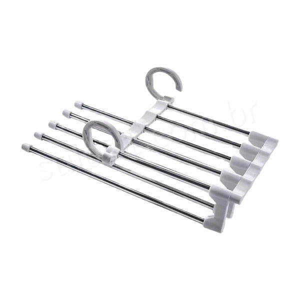 Kit 2 Cabide Mágico Multifuncional para Calças de Inox com 5 Divisórias