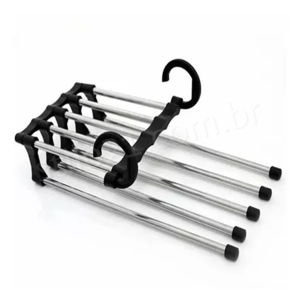 Kit 2 Cabide Mágico Multifuncional para Calças de Inox com 5 Divisórias