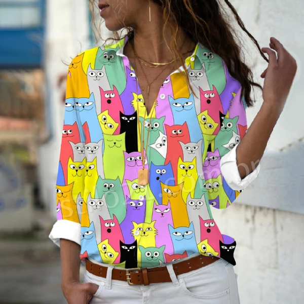Camisa Feminina Manga Comprida CAT LOVE - [Frete Grátis]