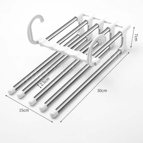 Kit 2 Cabide Mágico Multifuncional para Calças de Inox com 5 Divisórias