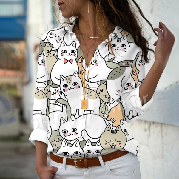 Camisa Feminina Manga Comprida CAT LOVE - [Frete Grátis]