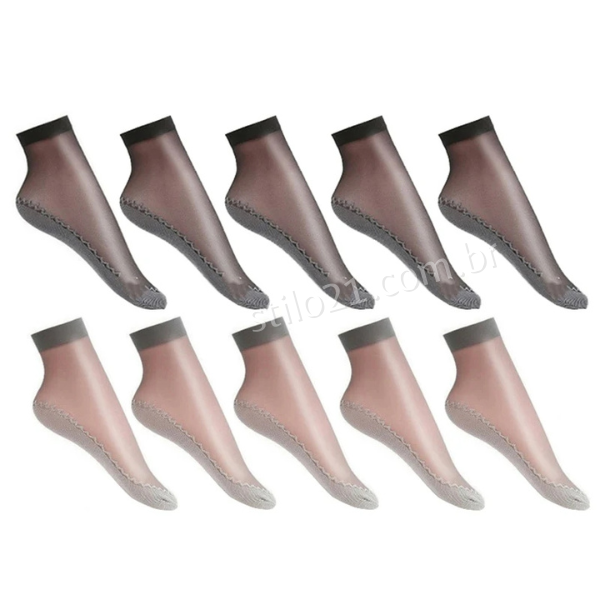 Compre 5 LEVE 10 - Pares de Meias femininas de Algodão Antiderrapante Sedosas