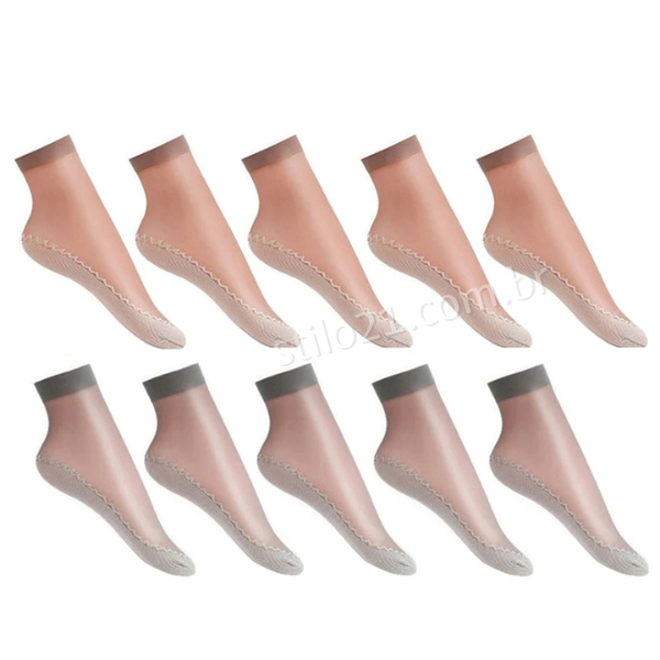 Compre 5 LEVE 10 - Pares de Meias femininas de Algodão Antiderrapante Sedosas
