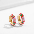 Brincos de Argola em Esmalte Floral Vintage Banhados a Ouro -Rizzys